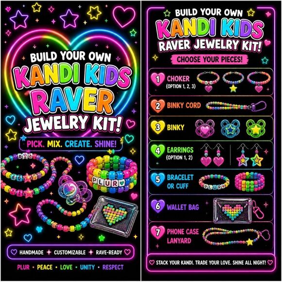 Kandi kids by Mitzie Other - Rainbow glow heart star festival kandi kid jewelry mix & match ad